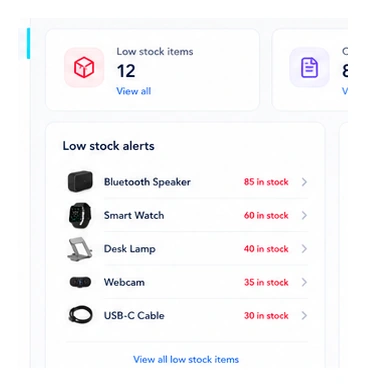 Low stock dashboard alert panel