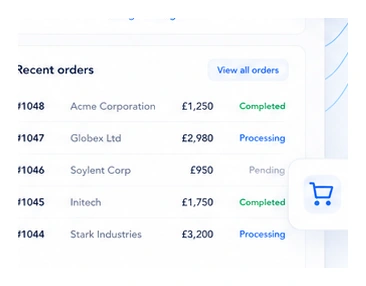 Recent orders dashboard panel