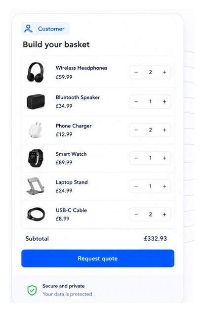 Customer basket for building a quote request
